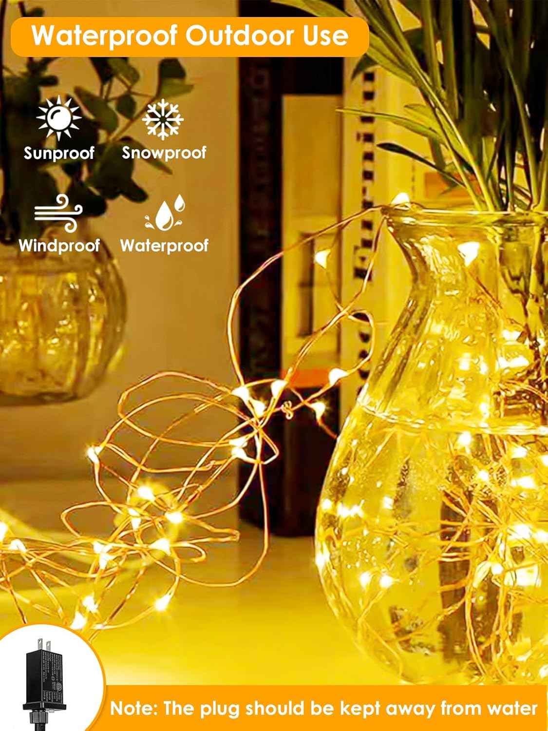 LumiWeave LED Fairy Lights Plug in 66ft – Cuttable Copper Wire String Lights for Bedroom Decor, 8 Modes Warm White Twinkle Lights Living Room Aesthetic