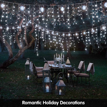 LuminaGlow Icicle Curtain Lights – Cozy Living Room Aesthetic, 32ft 400 LED Hanging Backdrop with 8 Modes