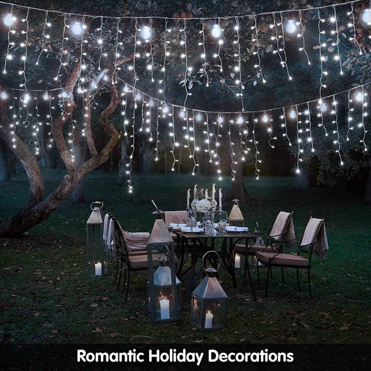 LuminaGlow Icicle Curtain Lights – Cozy Living Room Aesthetic, 32ft 400 LED Hanging Backdrop with 8 Modes