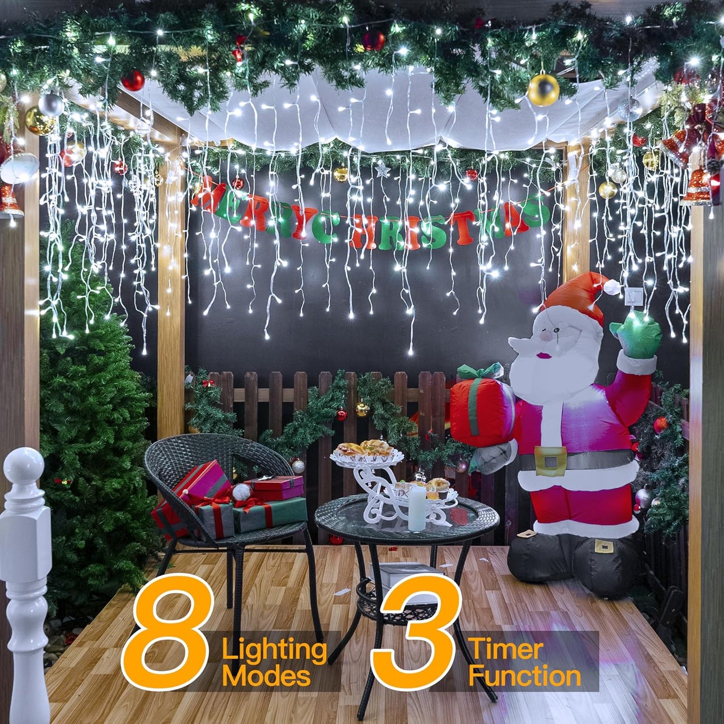 8 lighting modes controlled via included remote with memory chip