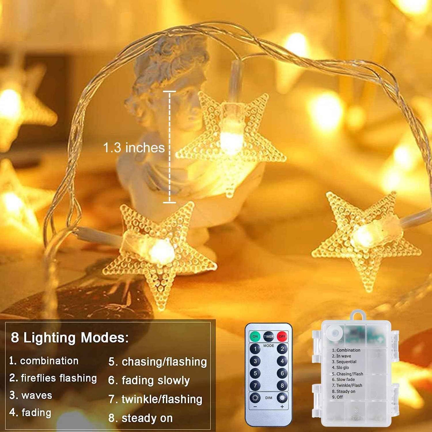 Brightown Star String Lights – Thoughtful Birthday Gift for Her and Mom, 17ft Battery Operated Star Fairy Lights with Remote and Timer