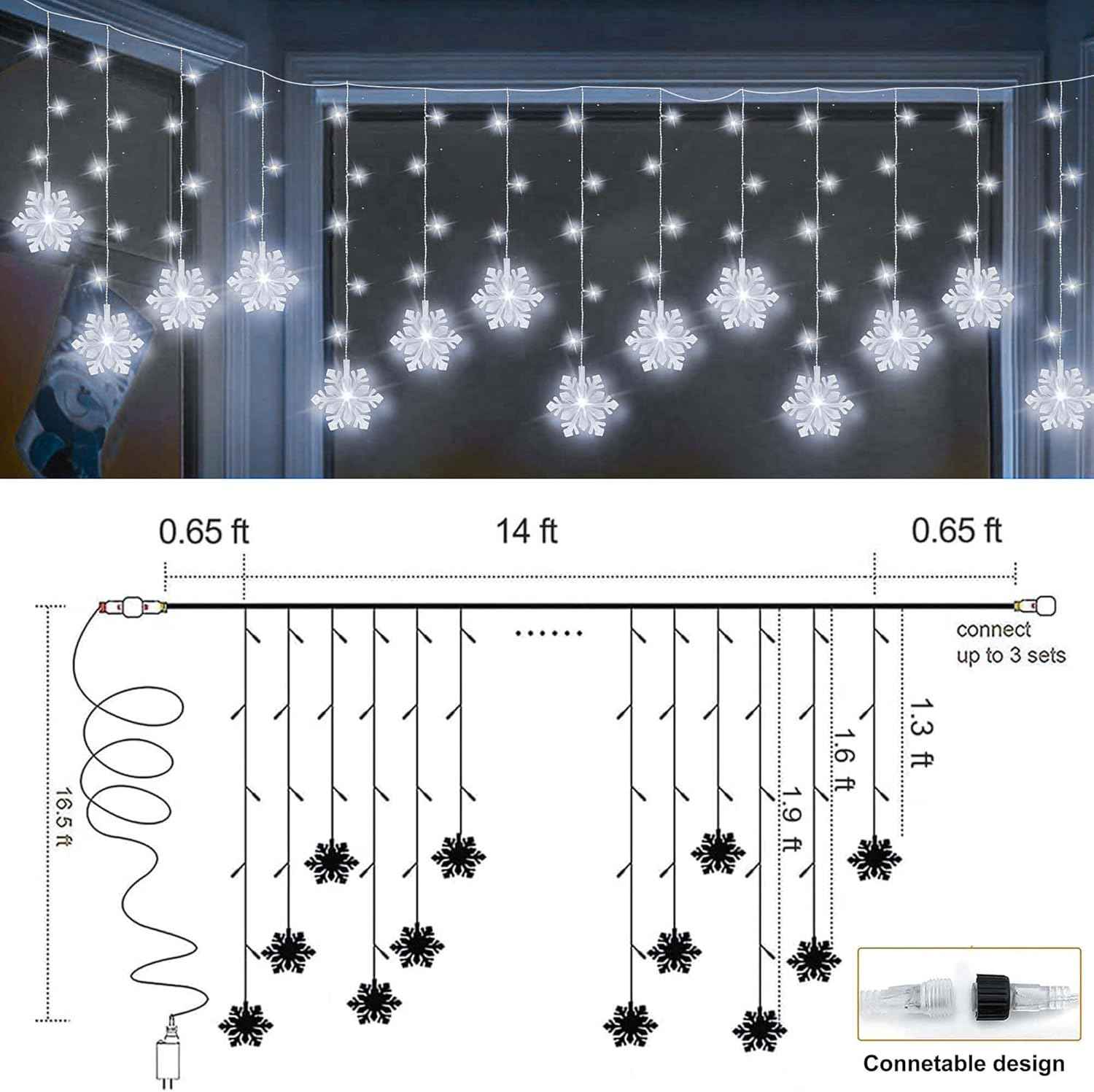 Lumiluxe Snowflake Drop Lights – Backyard Fence and Awning Decor, Linkable 150 LED for Large Coverage