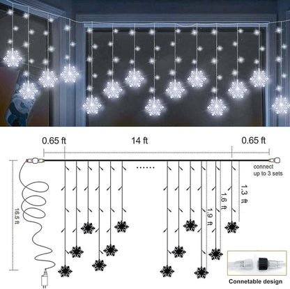 Lumiluxe Snowflake Drop Lights – Backyard Fence and Awning Decor, Linkable 150 LED for Large Coverage