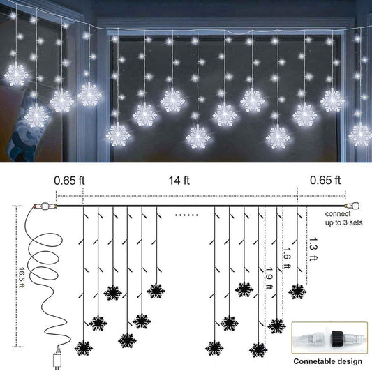 Lumiluxe Snowflake Drop Lights – Backyard Fence and Awning Decor, Linkable 150 LED for Large Coverage