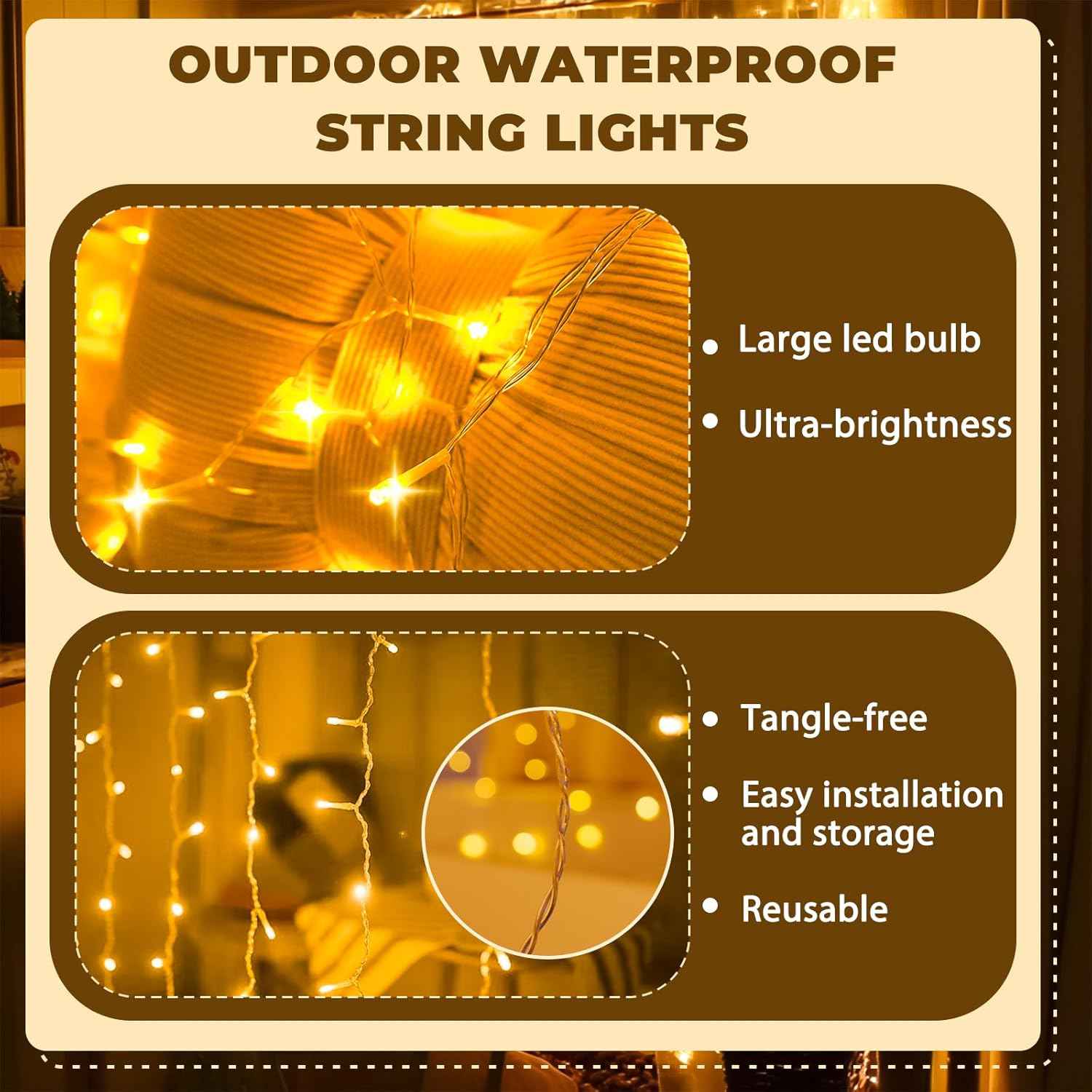 LuminHaus Hanging Curtain Light 200 LED 6.6x6.6ft Dimmable Twinkle String Light in White for Bedroom Window Backdrop and Apartment Living Room Decor