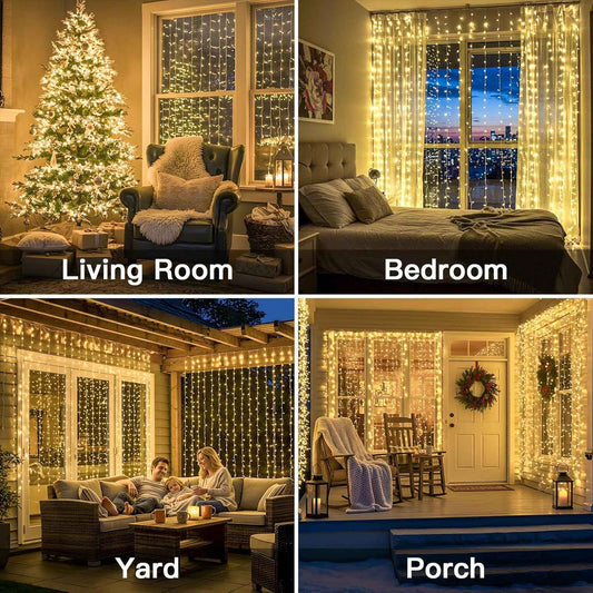 suddus Curtain Lights for Bedroom – 300 LED 9.8x9.8ft Warm White Window Wall Backdrop, 8 Modes Dimmable Fairy Lights for Cozy Home Aesthetic