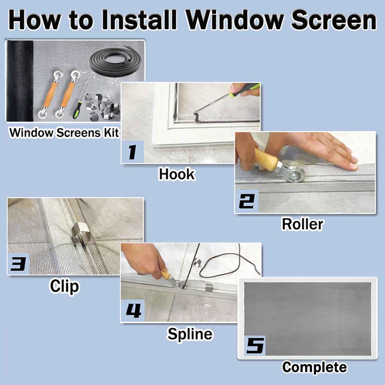 King&Charles Window Screen Repair Kit – Black 18x16 Mesh for Seamless Living Room Window Refresh, DIY Home Decor Upgrade