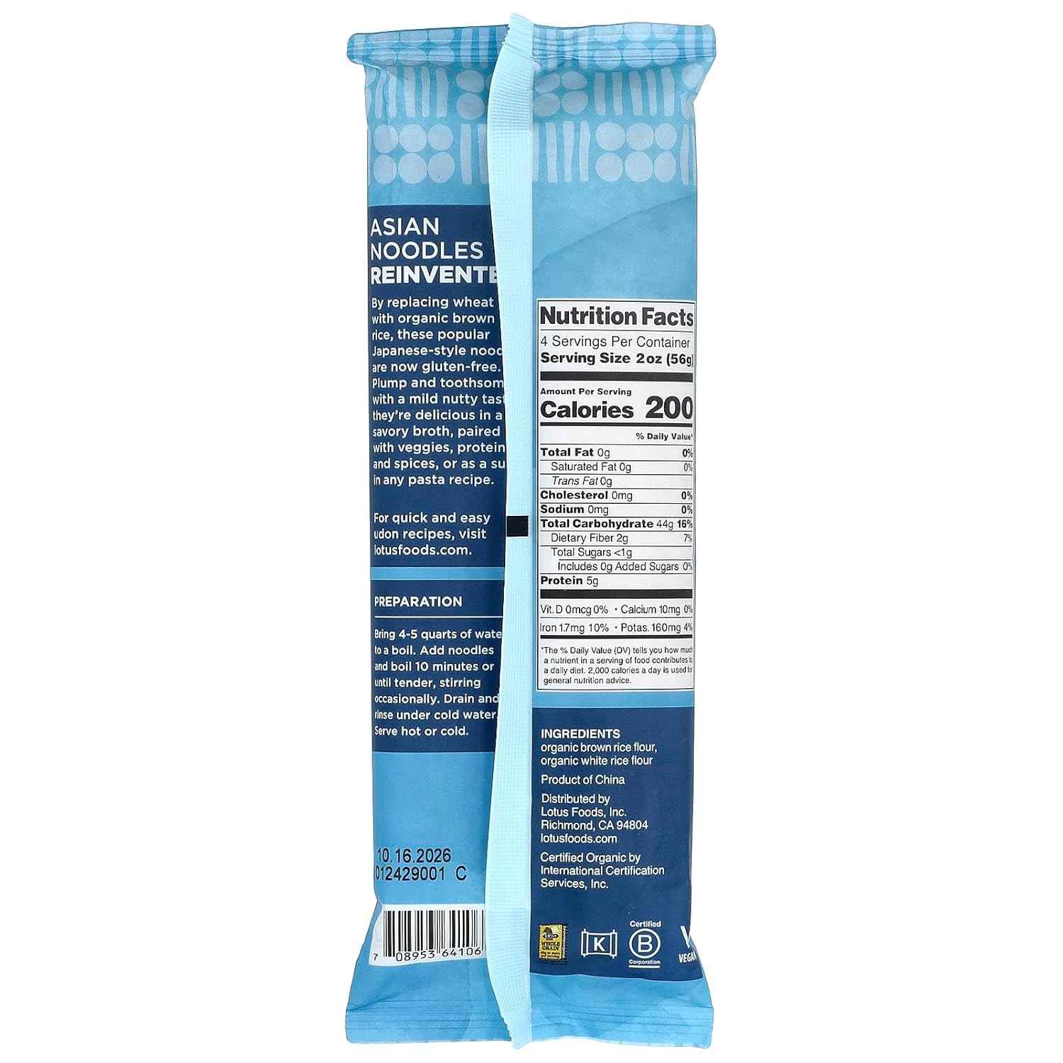 LOTUS FOODS Organic Brown Udon Rice Noodles – Clean-Label Pantry Staple for Gluten-Free Wellness Cooking