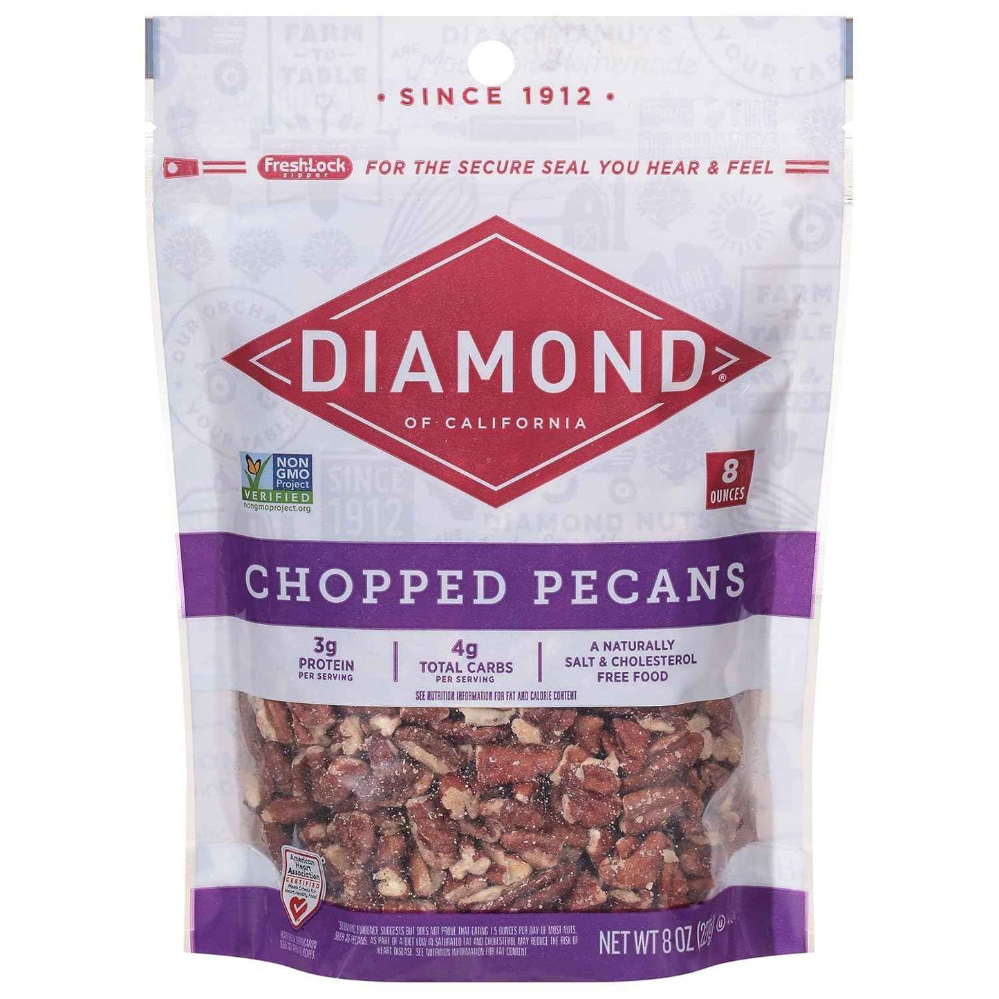 Diamond of California Chopped Pecans – Pre-Chopped Nut for DIY Trail Mix and Cooler Snacks, Portable Pantry Item for Car Camping