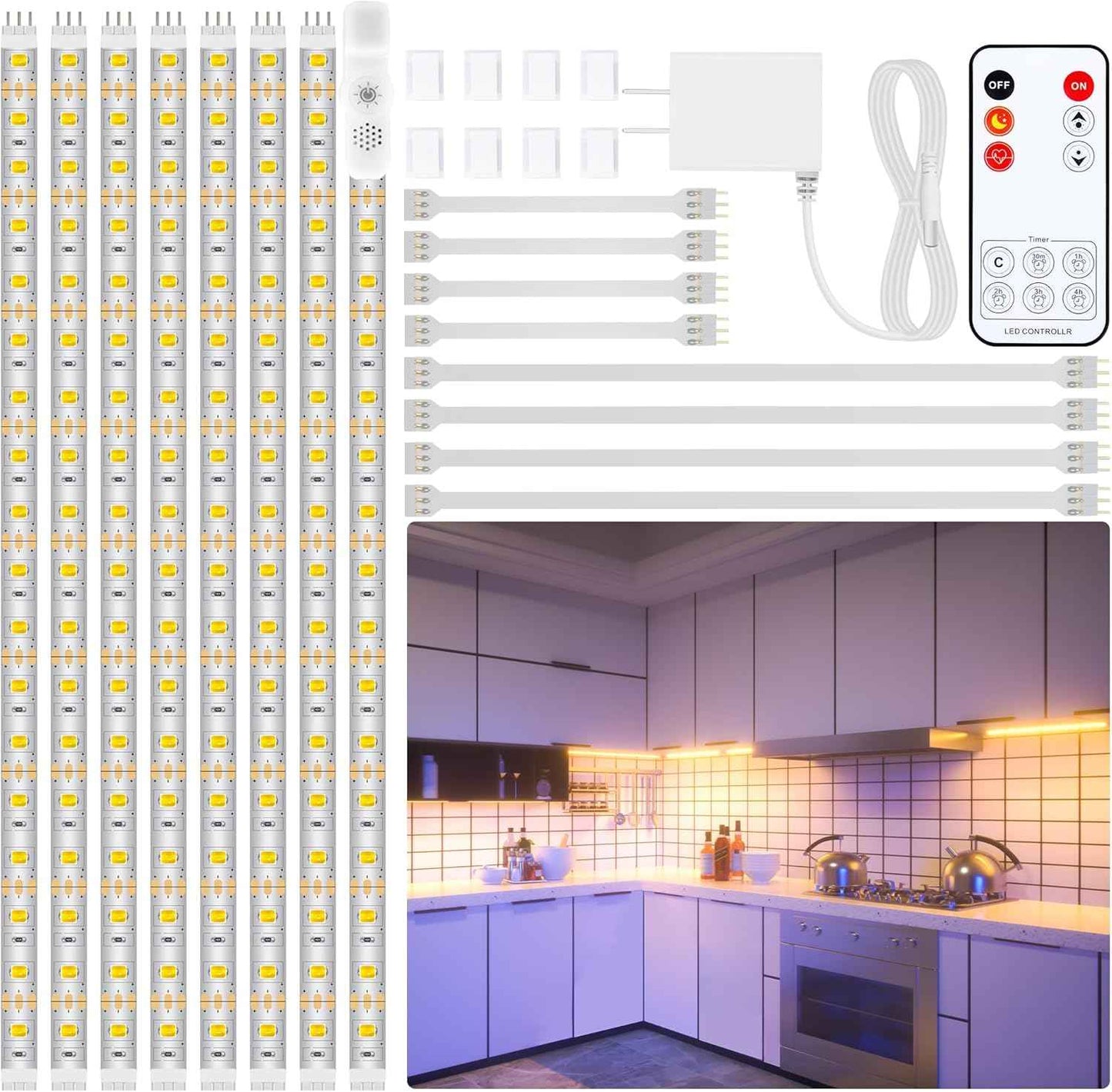 LAFULIT Under Cabinet Lighting Kit – Cozy Bedroom Decor Glow, 2700K Warm LED Strip for Shelves and Nightstands