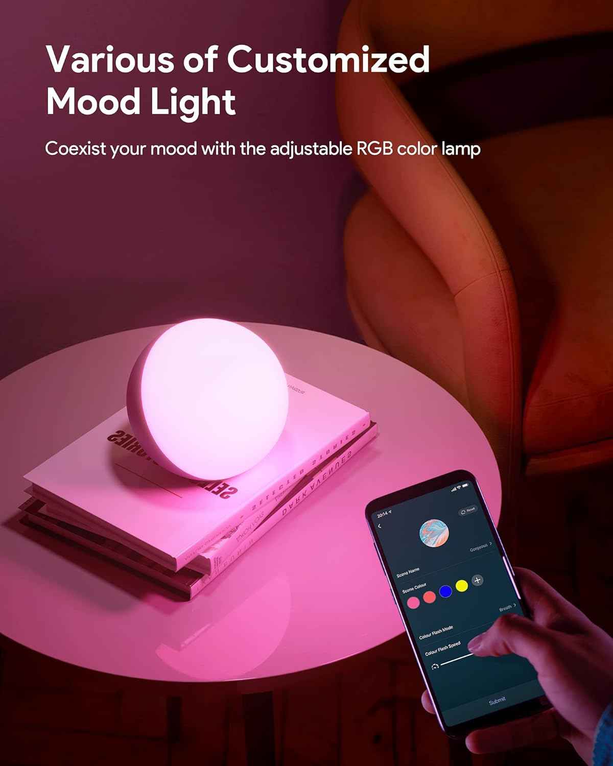 Hifree Smart Table Lamp – Modern Bedroom Decor Accent Lamp, 8 Scene RGB Smart Light for Living Room