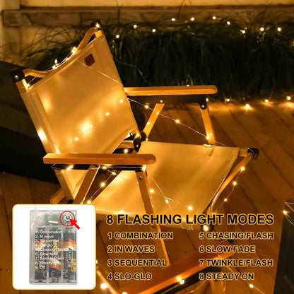 Glowhome Twinkle Lights – Cozy Living Room Aesthetic, 8-Mode Copper Wire Lights with Auto Timer
