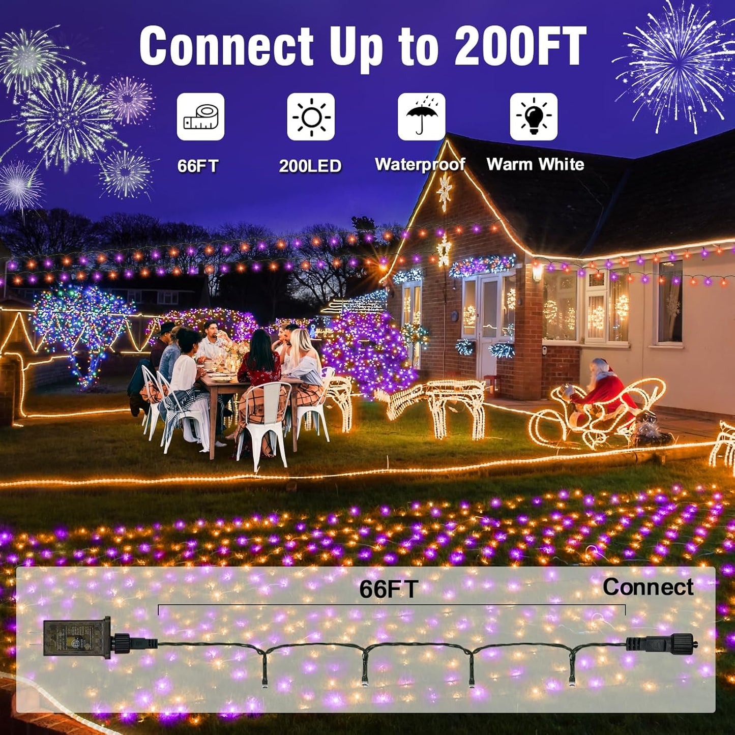 8 selectable lighting modes including steady-on and twinkle effects