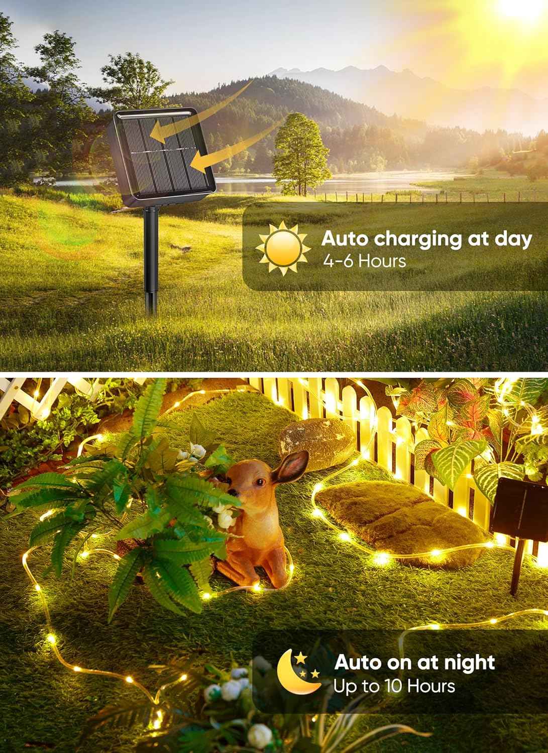 Brightown Solar Rope Lights – Nearly Invisible Wire Fairy Lights for Clean, Uncluttered Modern Outdoor Spaces