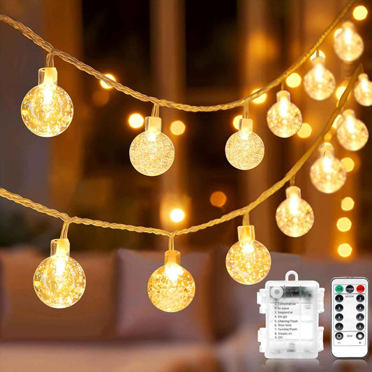 Metaku Globe Fairy Lights Battery Operated Waterproof IP67 Outdoor String Lights for Patio Garden and Backyard Pathway 33ft Warm White