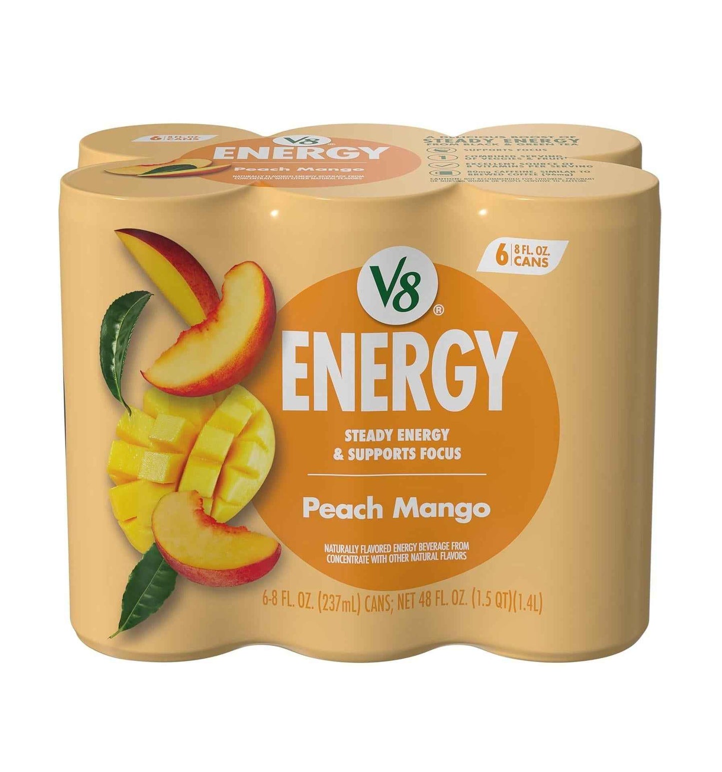 V8 +Energy Tea Based Energy Drink – Sustained Focus Companion for Corporate Desk and Grad School Library, No Sugar Crash 6 Pack