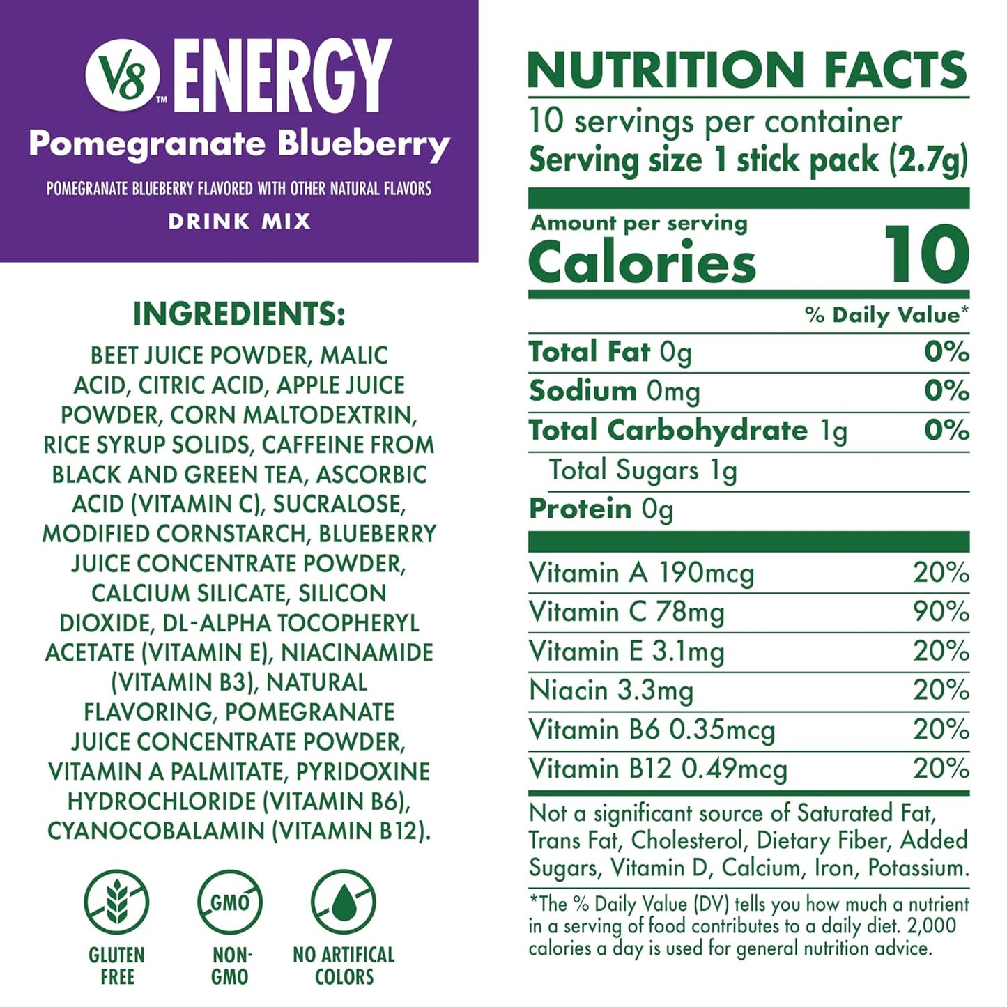 80mg caffeine per serving sourced from black and green tea