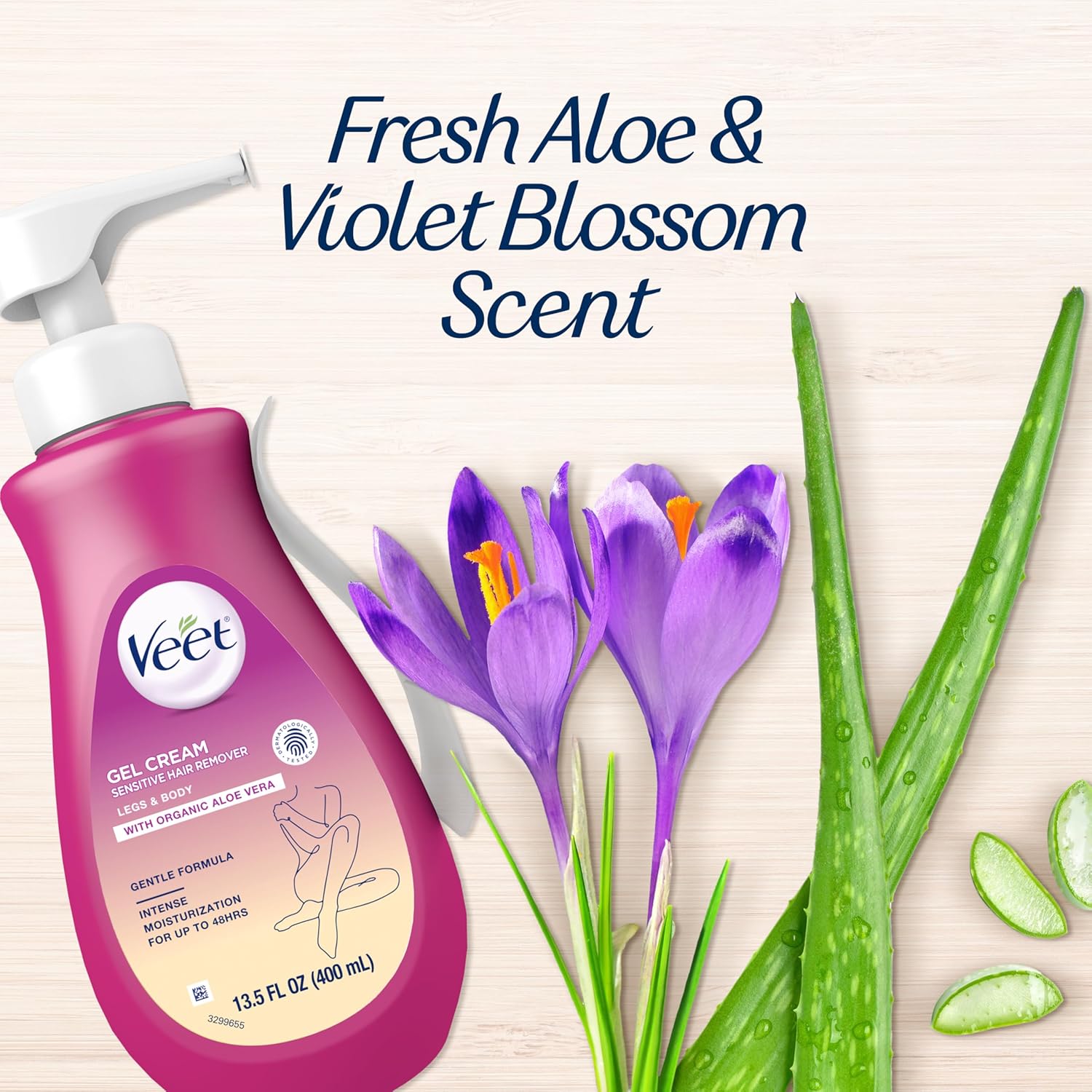 Veet_Sensitive_Skin_Hair_Removal_Cream_For_Women,_Painless_Bikini_Hair_Removal_Gel,_Dermatologically_Tested_Depilatory_Cream_For_Bikini_Line,_Legs,_Arms,_Underarms,_13.5_FL_OZ_Pump_Bottle_with_Tool