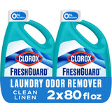 Clorox FreshGuard Laundry Odor Remover, 0% Bleach, Clean Linen, 80 Fl Oz., Pack of 2 (Pack May Vary)