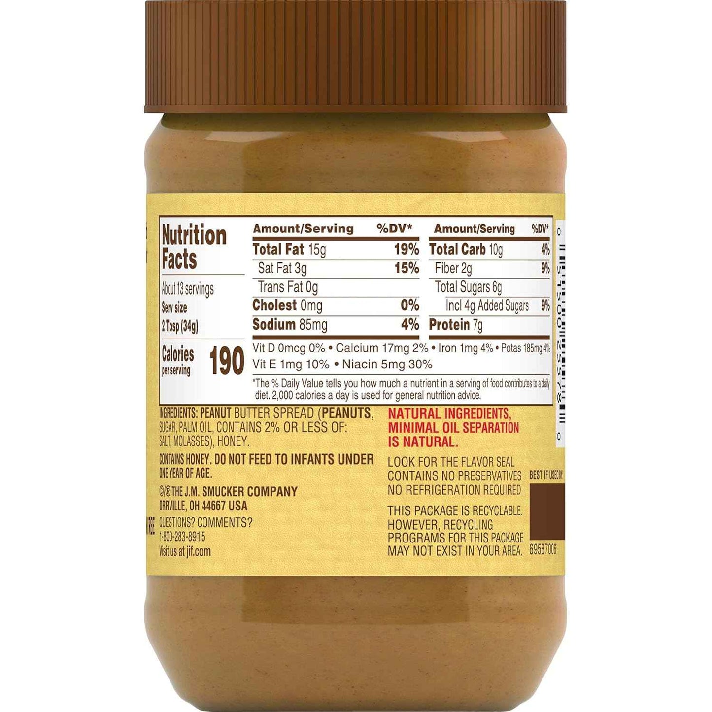 Jif Natural Creamy/ Natural Creamy with Honey/ Natural Crunchy