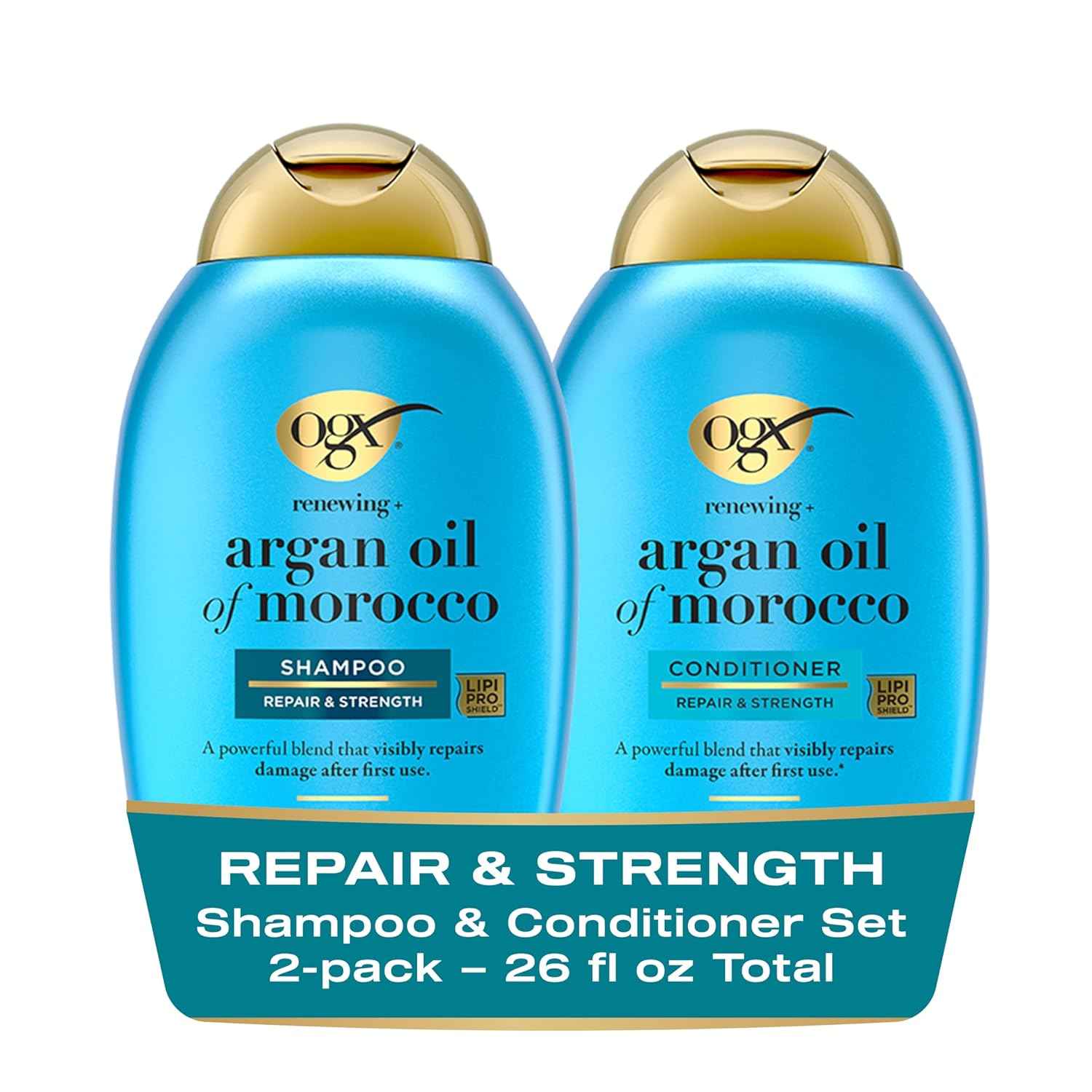OGX Renewing + Argan Oil of Morocco Shampoo & Conditioner Set, Damage Repairing Shampoo & Conditioner Helps Strengthen & Repair Dry, Damaged Hair, Sulfate-Free Surfactants