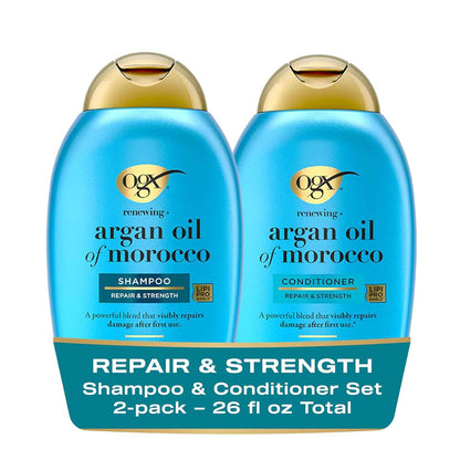 OGX Renewing + Argan Oil of Morocco Shampoo & Conditioner Set, Damage Repairing Shampoo & Conditioner Helps Strengthen & Repair Dry, Damaged Hair, Sulfate-Free Surfactants