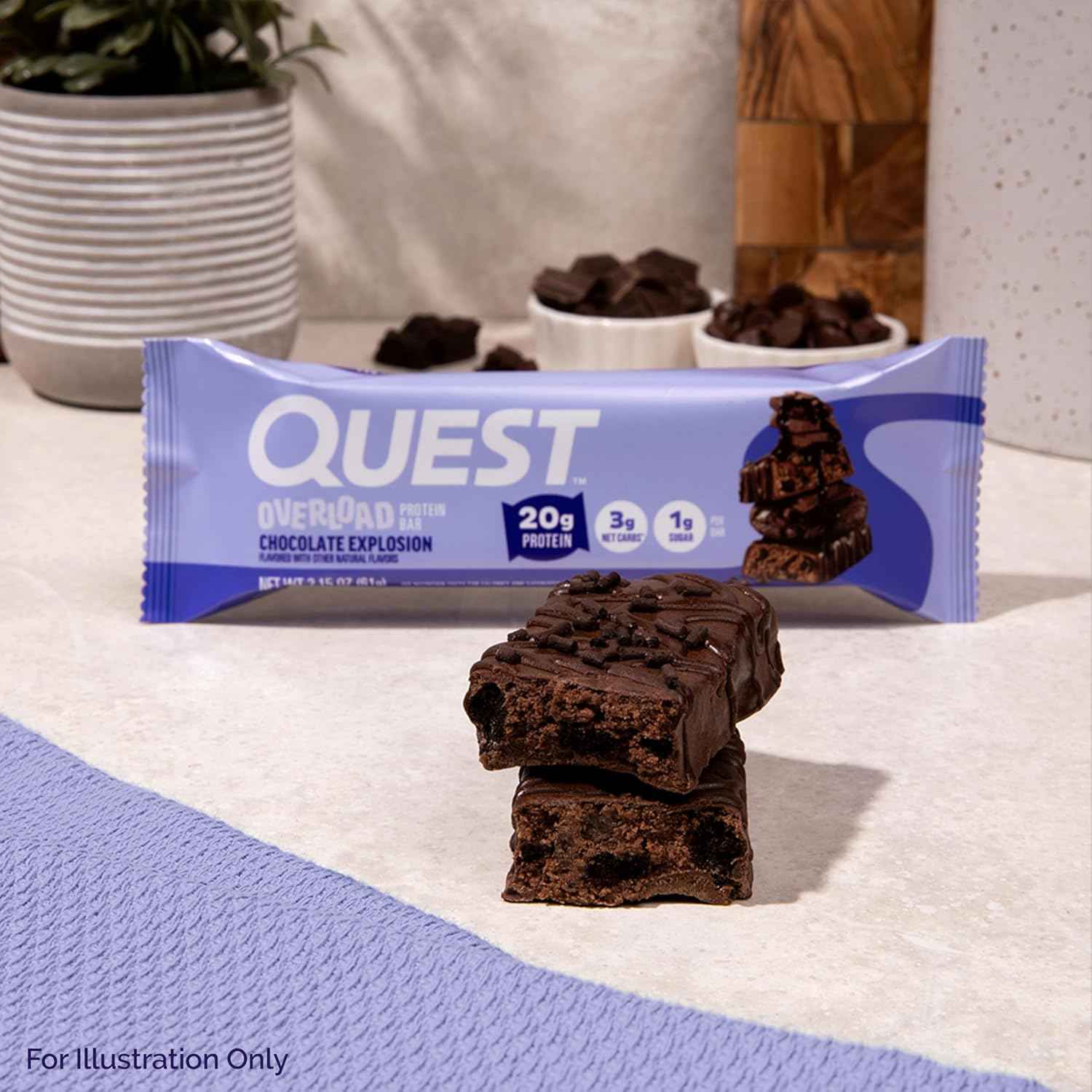 Quest Nutrition Overload Protein Bars, 20g Protein, 1g Sugar, 3g Net Carbs, Gluten Free, 12 Count