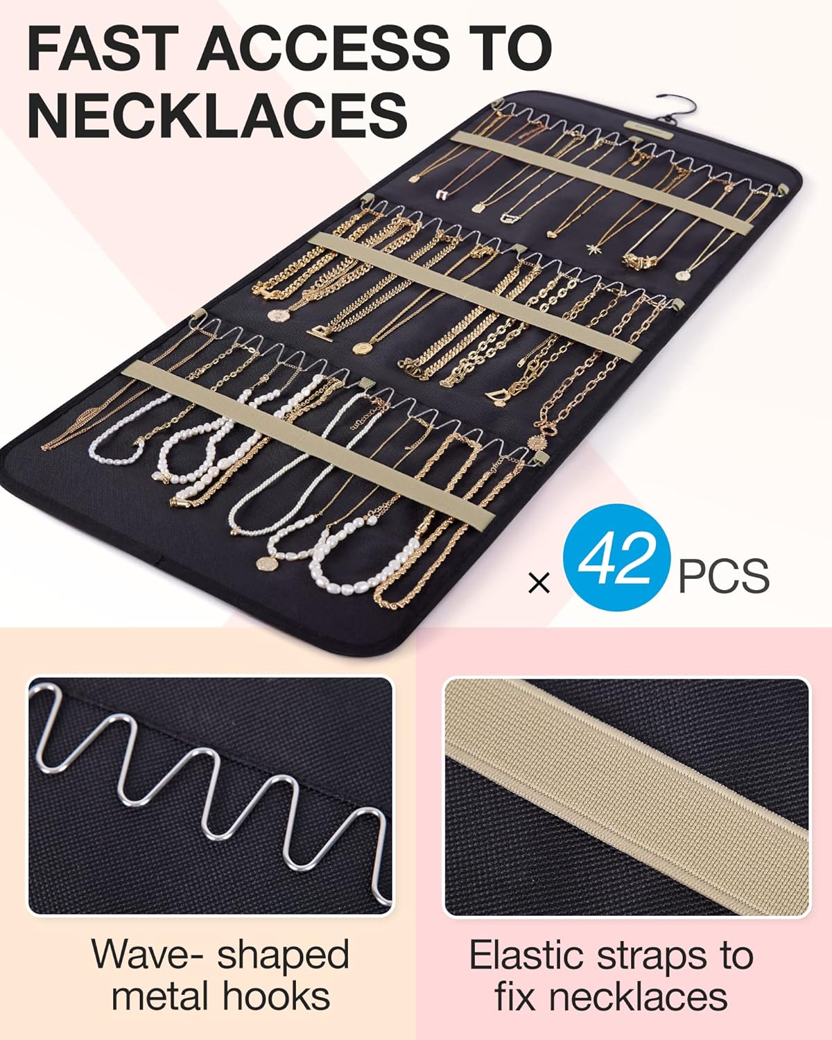 BAGSMART_Hanging_Jewelry_Organizer_Storage_Roll_with_Hanger_Metal_Hooks_Double-Sided_Jewelry_Holder_for_Earrings,_Necklaces,_Rings_on_Closet,_Wall,_Door,_1_piece,_Large,_Black