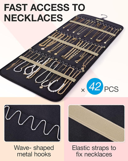 BAGSMART_Hanging_Jewelry_Organizer_Storage_Roll_with_Hanger_Metal_Hooks_Double-Sided_Jewelry_Holder_for_Earrings,_Necklaces,_Rings_on_Closet,_Wall,_Door,_1_piece,_Large,_Black