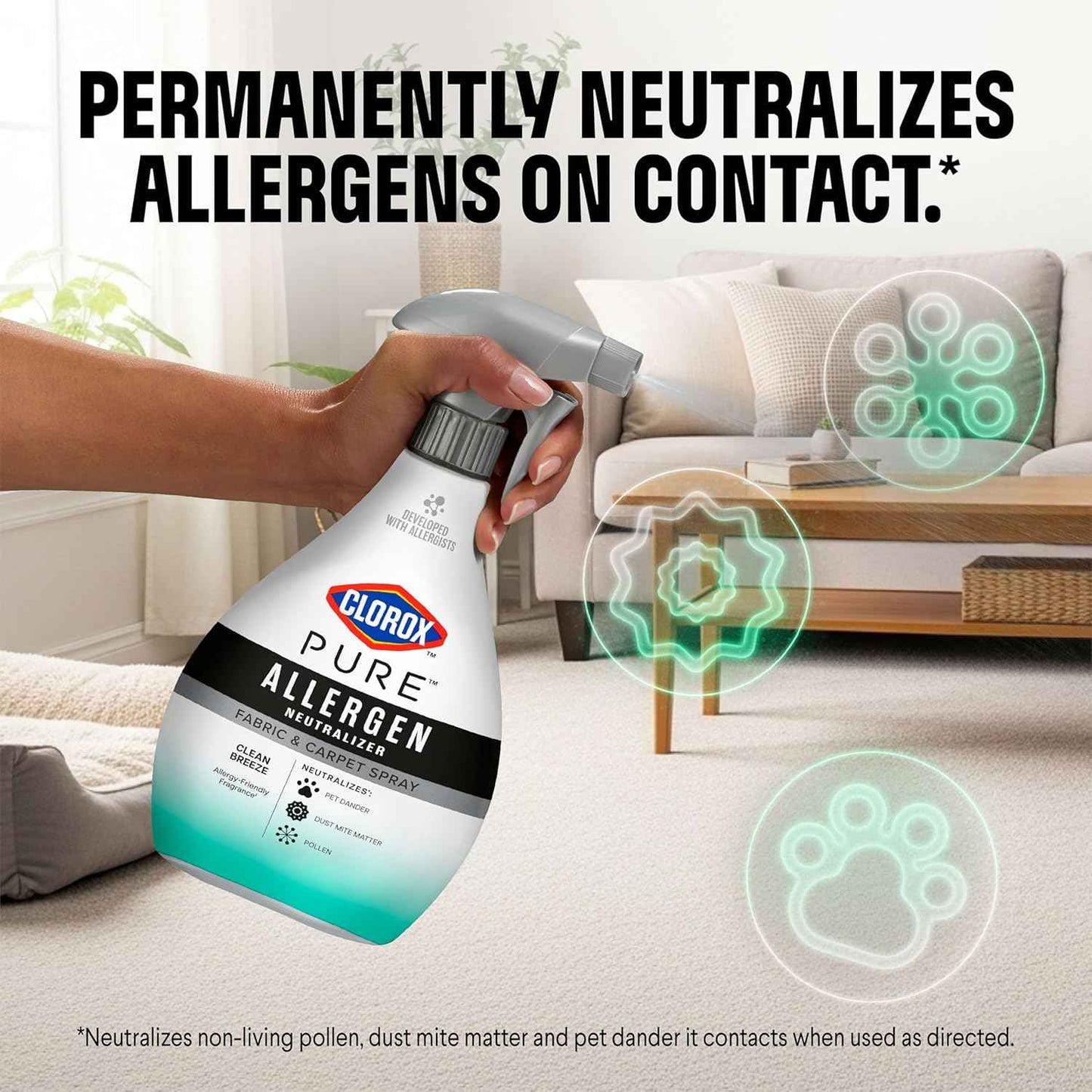 Clorox PURE Allergen Neutralizer Fabric and Carpet Spray, Clean Breeze, 26 Fluid Ounces