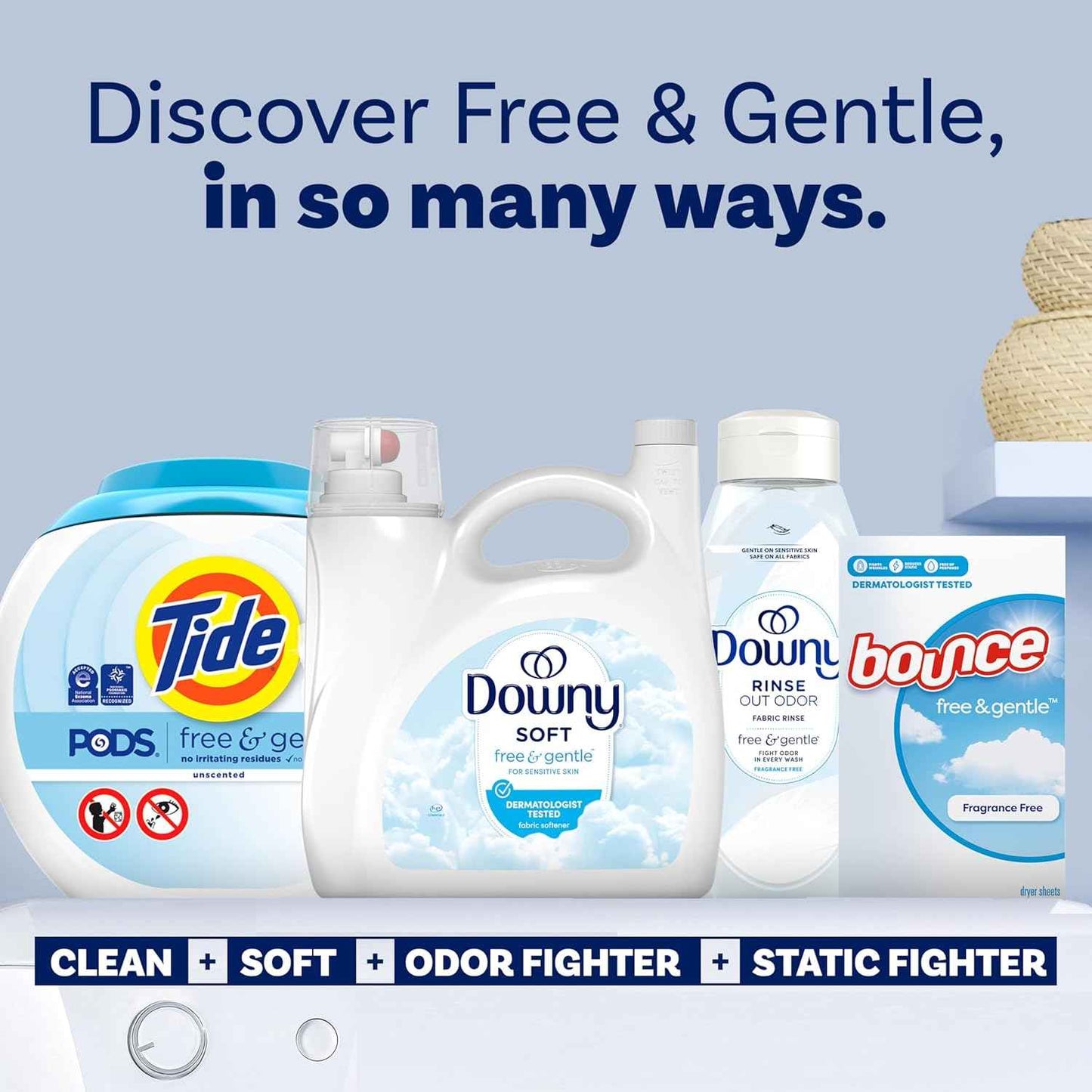 Downy Free & Gentle Liquid Fabric Softener, Hypoallergenic, Sensitive Skin Friendly Fabric Conditioner Liquid