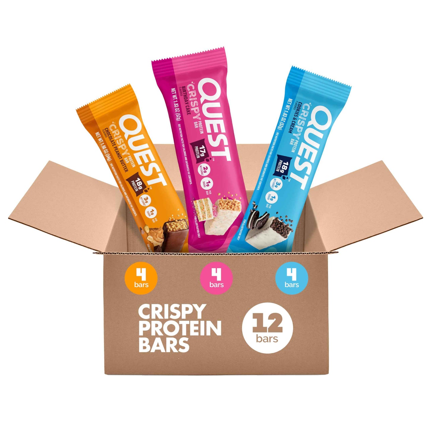 Quest Nutrition Crispy Cookies & Cream Hero Protein Bar, 18g Protein, 1g Sugar, 3g Net Carb, Gluten Free, Protein Snack, Keto Friendly, 12 Count