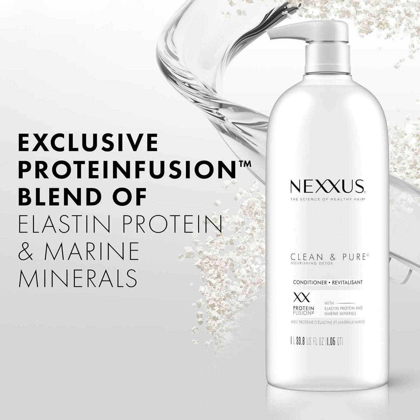 Nexxus Clean and Pure Clarifying Shampoo and Conditioner 2-Pack With ProteinFusion, for Nourished Hair Paraben Free 33.8 oz