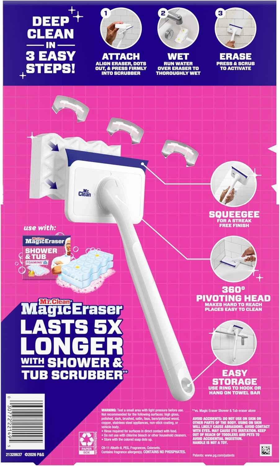 Mr. Clean Magic Eraser Shower & Tub Scrubber, Bathroom Cleaner, All in One Bathroom Cleaner, Lemon Starter Kit
