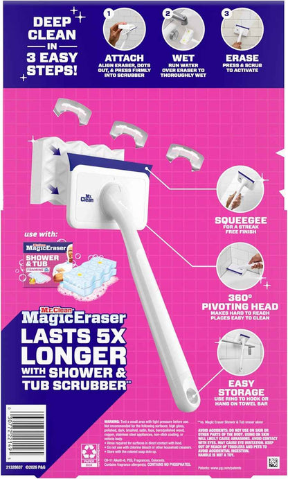 Mr. Clean Magic Eraser Shower & Tub Scrubber, Bathroom Cleaner, All in One Bathroom Cleaner, Lemon Starter Kit