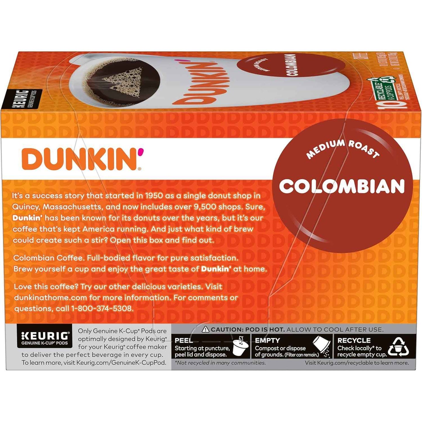 Dunkin’ Colombian Medium Roast Coffee, Keurig K-Cup Pods, 10 Count Boxes (Pack of 6)