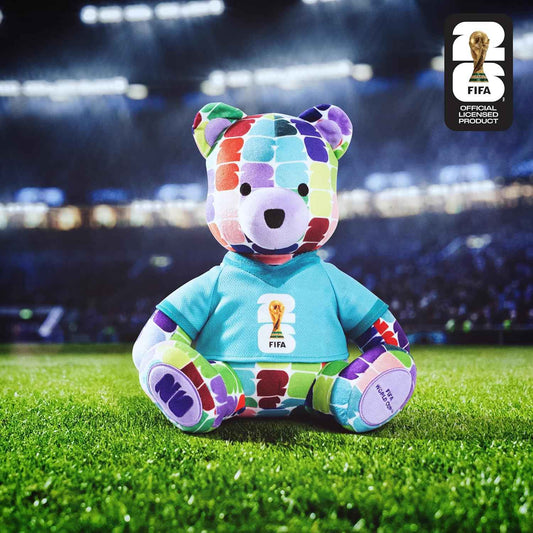 Jazwares FIFA World Cup 2026 10-Inch Colorful Bear Plush - Official 2026 World Cup Collectible with FIFA Trophy Logo Tee - Ages 3+
