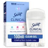 Secret Clinical Strength 100HR Sweat & Odor, Clear Gel Antiperspirant Deodorant for Women, 3X Stress Protection with Hyaluronic Acid, PH Balancing Minerals, Completely Clean Scent, 1.6 oz