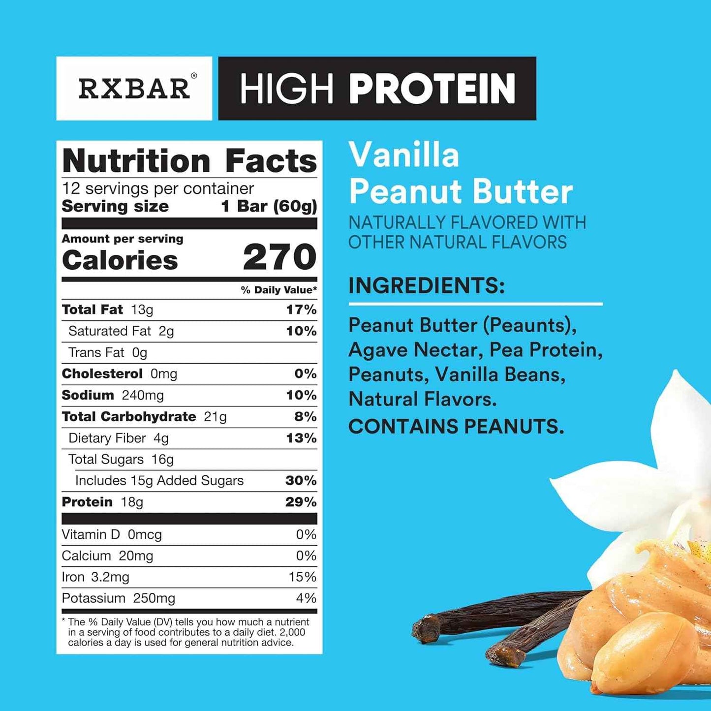 RXBAR High Protein Bars, Gluten Free, Protein Snacks, Vanilla Peanut Butter