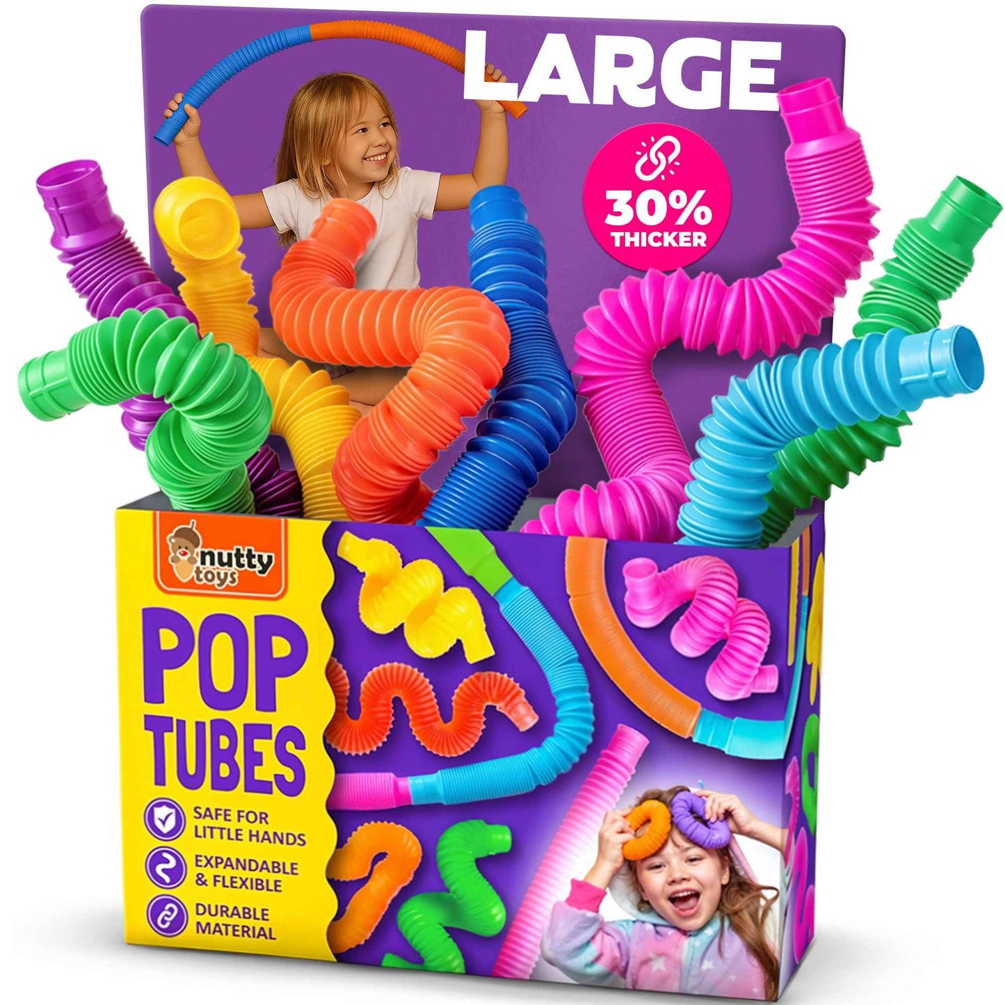 Nutty Toys Pop Tubes - Sensory Toys - Creative STEM Learning for Kids & Toddlers - Connect & Pop! Top ADHD Autism Fidget 2026, Best Boy & Girl Easter Basket Stuffers Gifts Idea
