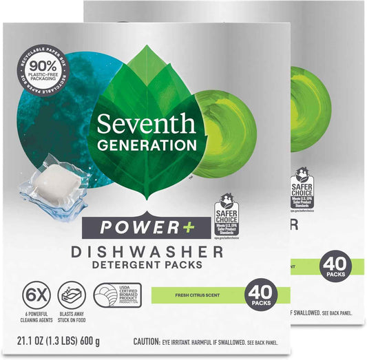 Seventh Generation Power Plus Dishwasher Detergent Packs Fresh Citrus scent for sparkling dishes Dishwasher tabs