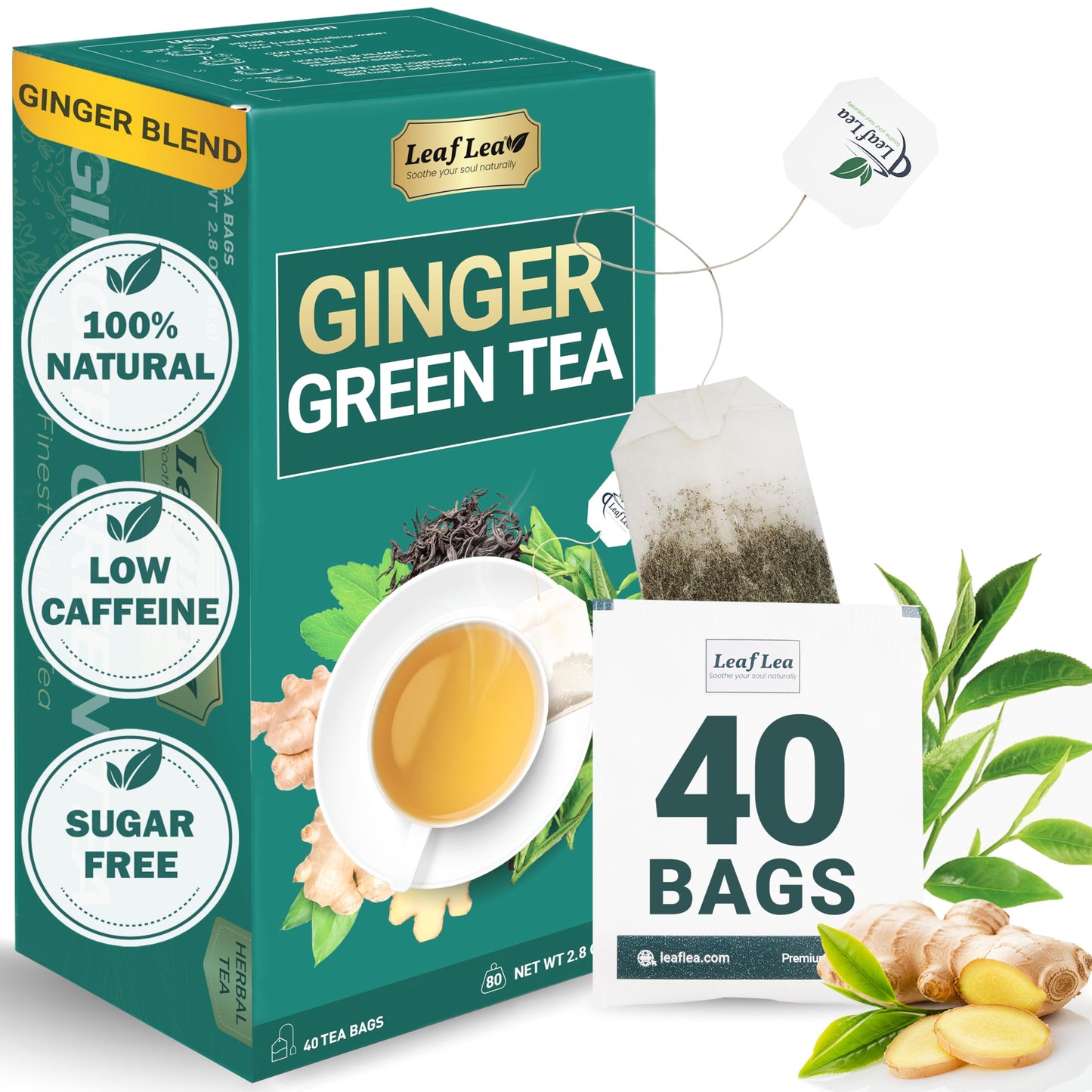 Ginger Green Tea - 40 Tea Bags (Pack of 1)