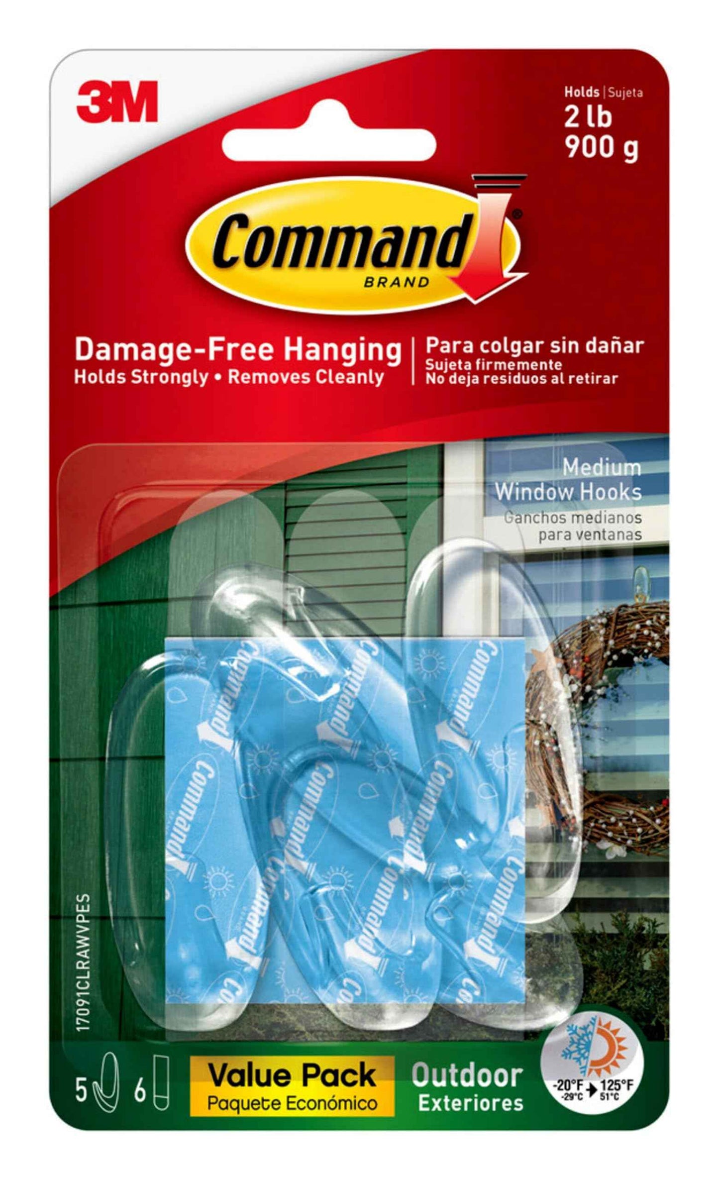 Command Outdoor Wall Hooks, 1 Hook and 2 Command Strips, Damage Free Hanging Wall Hooks for Hanging Christmas Decorations with Weather Resistant Strips, Holds up to 4 lb