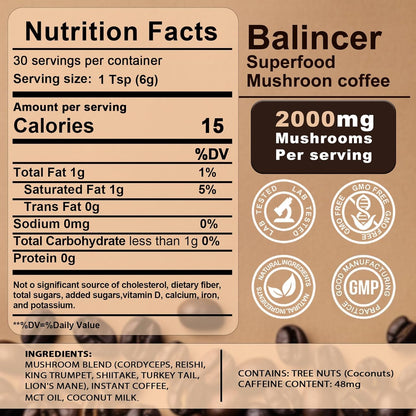 Mushroom_Coffee,_6_Adaptogenic_Mushrooms_(Lion's_Mane,_Cordyceps,_Turkey_Tail_&_Other)_Mixed_with_Premium_Instant_Coffee_for_Focus,_Energy,_Immune_and_Gut_Health_Support,_30_Servings