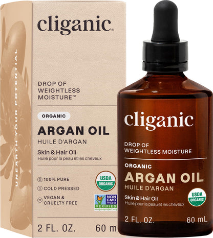 Cliganic Organic Argan Oil, 100% Pure - for Hair, Face &amp;amp; Skin | Cold Pressed Carrier Oil