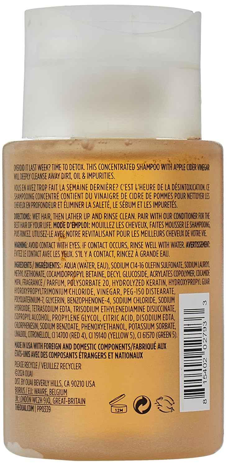 OUAI Detox Shampoo Travel Size - Clarifying Shampoo for Build Up, Dirt, Oil, Product and Hard Water - Apple Cider Vinegar & Keratin for Clean, Refreshed Hair - Sulfate-Free Hair Care (3 oz)