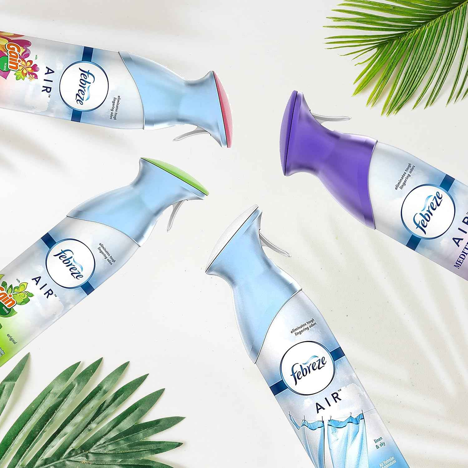 Febreze Air Freshener Odor Eliminator Spray, Assorted Scent Febreze & Bathroom Deodorizer, Original, Island Fresh, Linen Sky & Lavender, 4 Pack