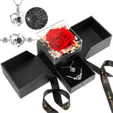 Preserved Flowers for Mom,Real Rose with I Love You Heart Necklace and Bracelet 100 Languages Birthday Gifts for Women Mom, Unique Idea