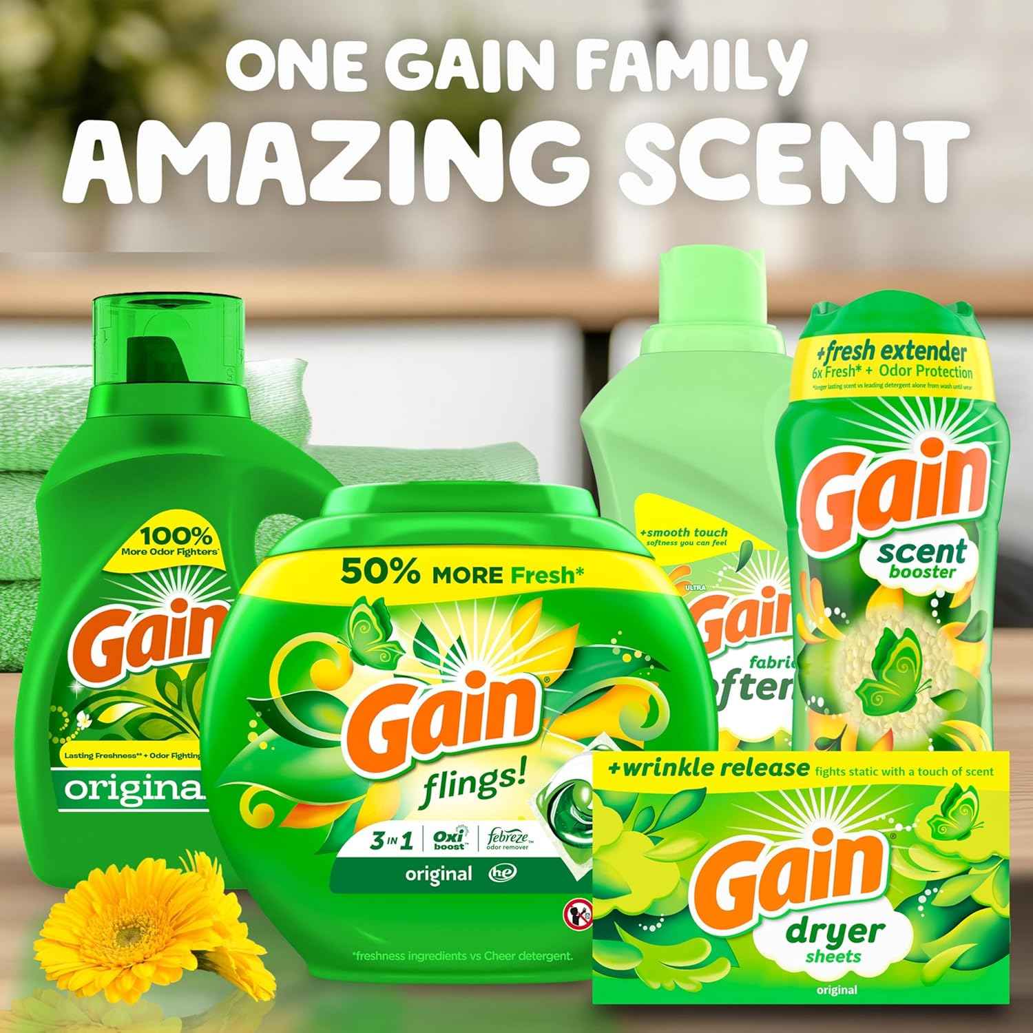 Gain dryer sheets Plus Wrinkle Release, Original Scent, Fights static with a touch of scent, laundry sheets