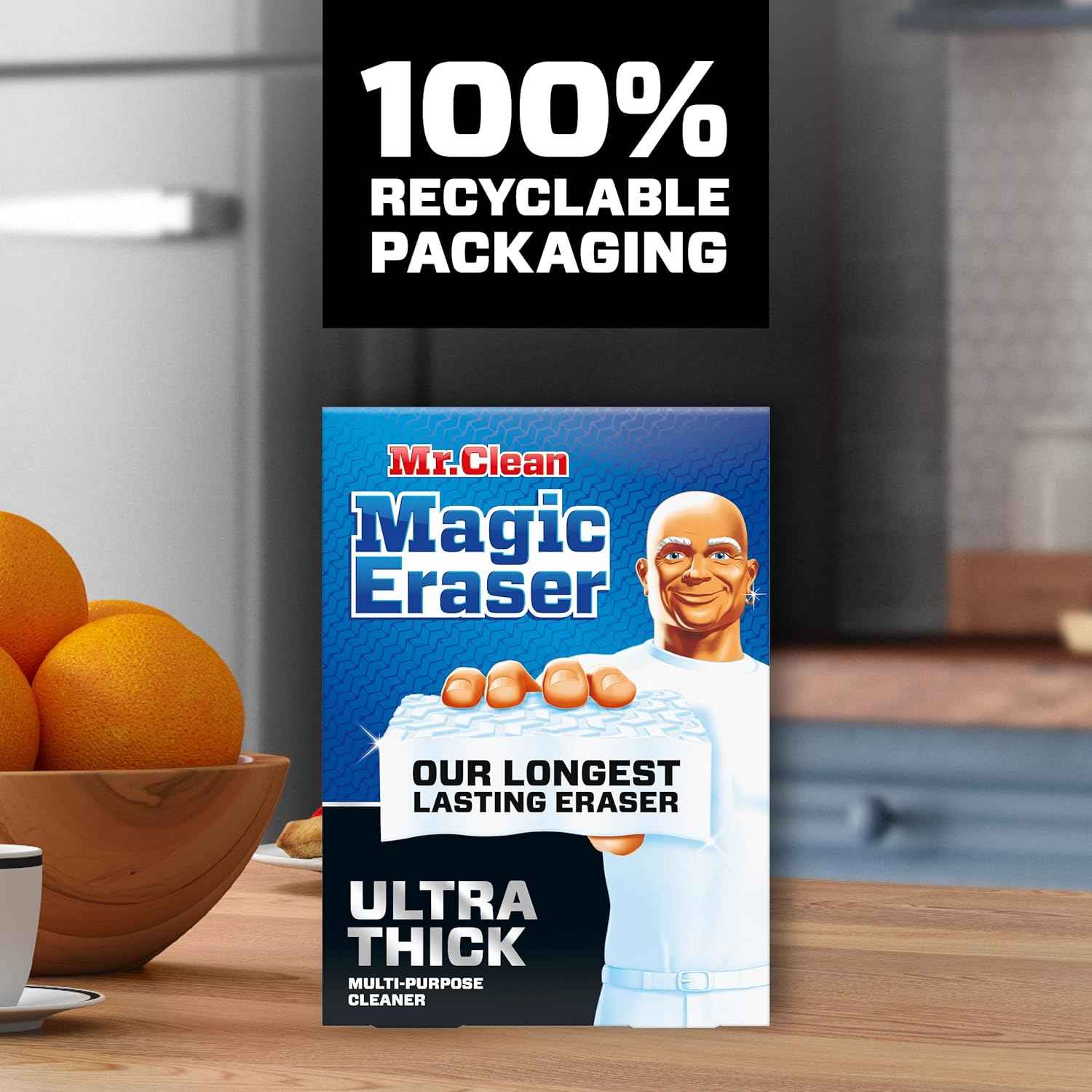 Mr. Clean Magic Eraser Sponge, All Purpose Cleaner, Long Lasting Cleaning Scrubber, Wall Cleaner, Sneaker Cleaner, Oven Cleaner, Kitchen, Bathroom, Shower Cleaning Supplies, Ultra Thick